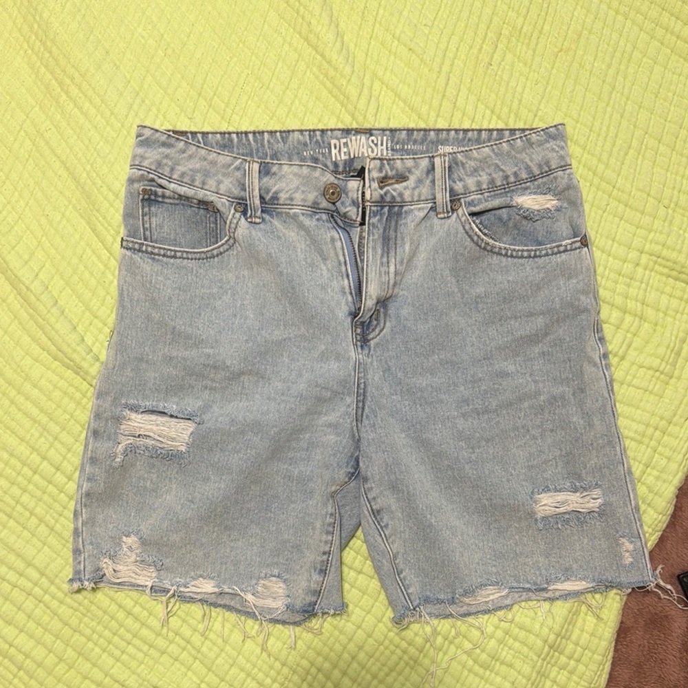 Rewash Blue Jean Shorts Distressed Mid-Length